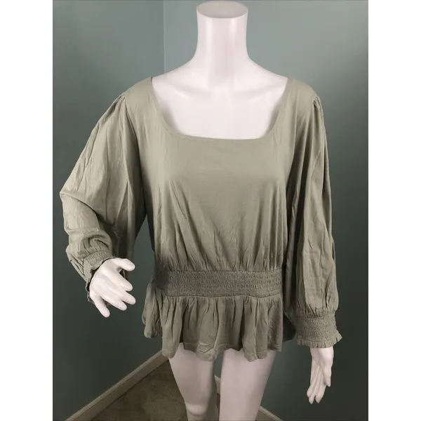 NWT Women's Ann Taylor Smocked Square Neck Puff Sleeve Blouse Top Sage Sz Large - Image 6