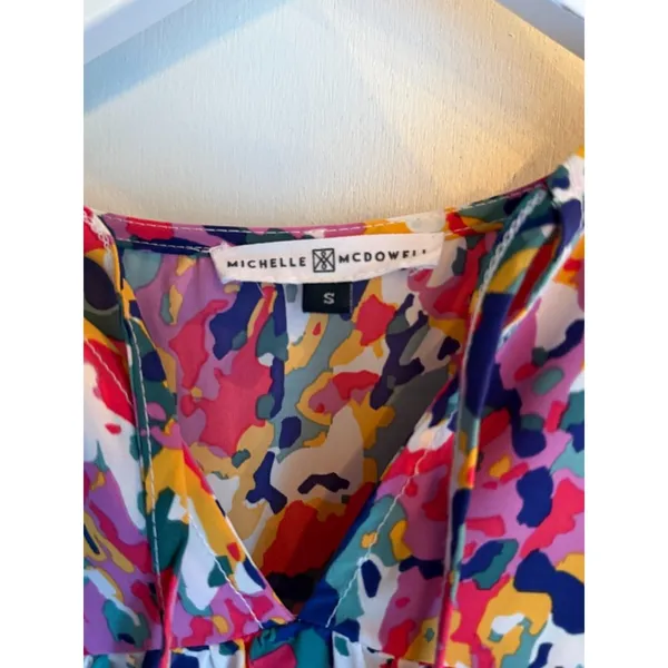 Michelle McDowell Colorful Abstract Ruffle Sleeve Blouse Size Small - Image 5