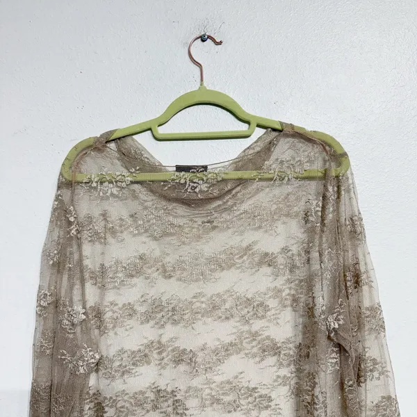The Limited Beige Lace Sheer Long Sleeve Boatneck Top Sz XL - Image 7