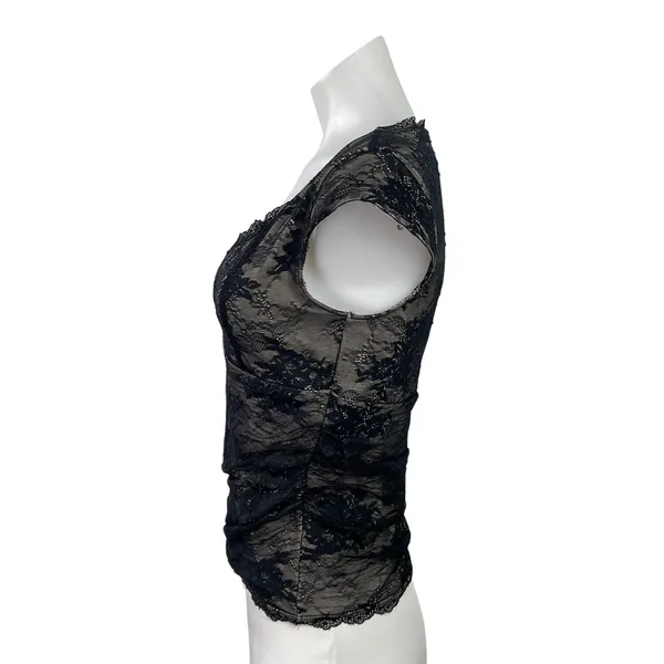 Abercrombie & Fitch Womens Black Floral Lace Cap Sleeve Sheer Crop Blouse Top S - Image 2