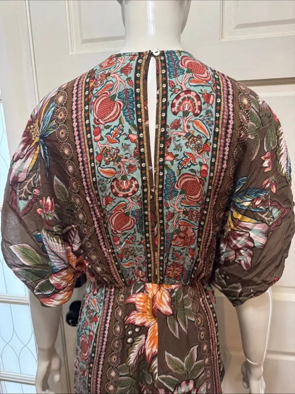 Farm Rio Anthropologie Valentina Brown Floral Maxi Dress In Brown Motif Size XS - Image 12