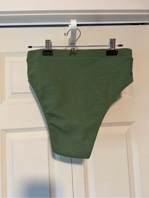 Olive Green Textured High-Waisted Bikini Bottoms - Size 1XL - Image 4