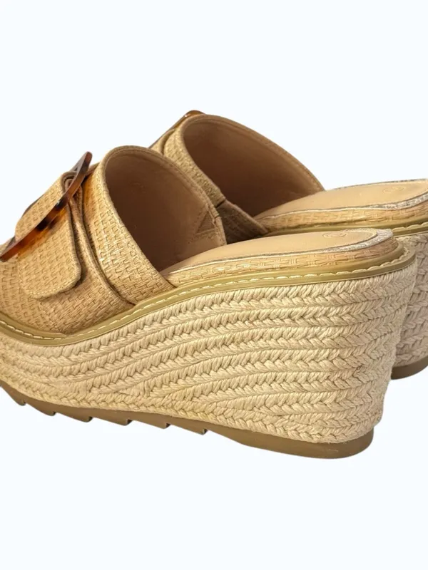 Chunky Wedge Raffia Espadrille Platform Slide Sandals With Tortoiseshell Buckle - Image 13