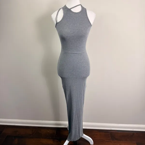 SKIMS Soft Lounge Rib Cutout Nightgown Heather Grey XXS Sleeveless Maxi Dress - Image 2