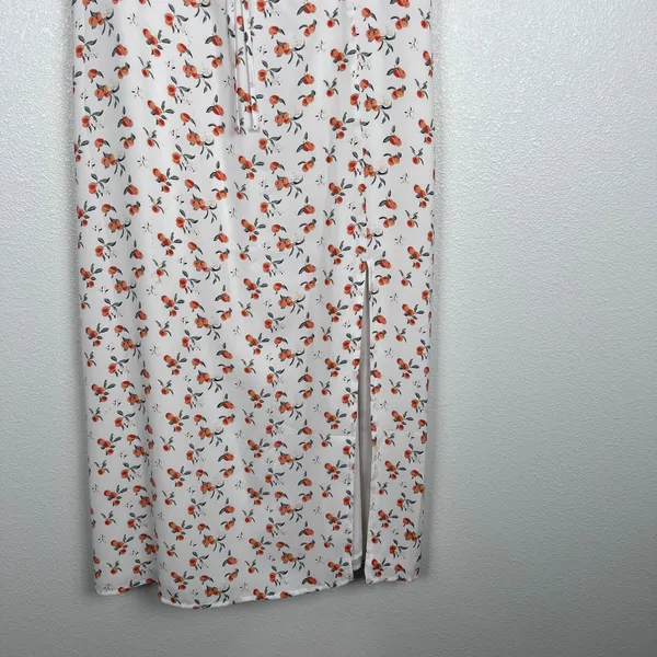 Abercrombie & Fitch Cinch Front Midi Dress Peach Print Sz L - Image 5