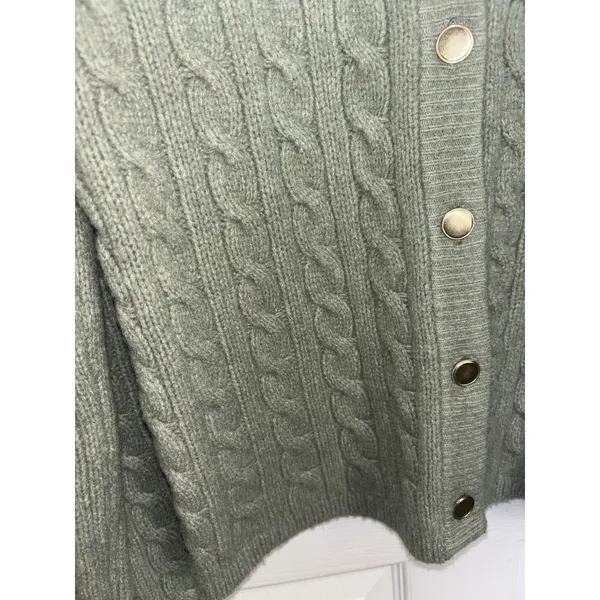 Abercrombie Fitch Fisherman Green Cable Knit Button Cardigan Small Wool Blend - Image 5