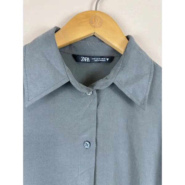 Zara XS Women’s Oversized Green Button-Down Shirt Long Sleeve - Image 3