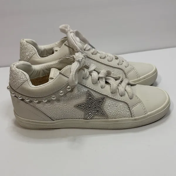 Vintage Cream and Silver Star Sneakers White Size 9 - Image 3
