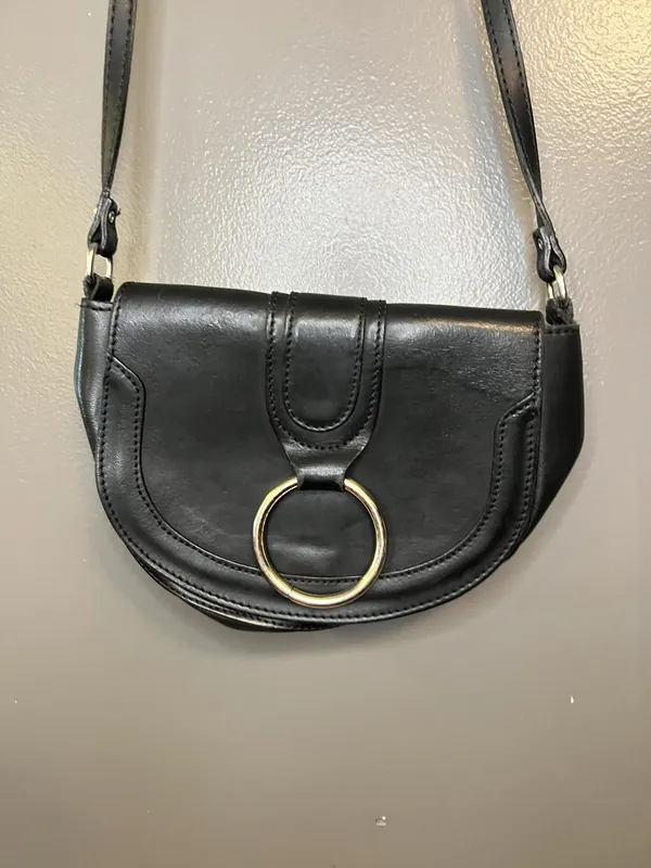 8 by YOOX Crossbody Bag Womens Black Calfskin Leather Ring Flap Made in Italy - Image 2