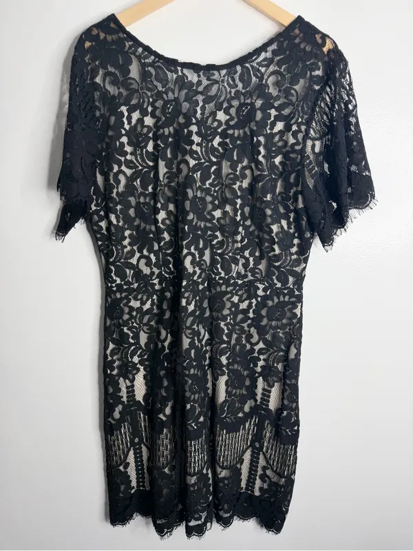 MSLG Elegant Floral‎ Lace Cocktail Dress Wedding Guest V-Back Black 2XL - Image 4