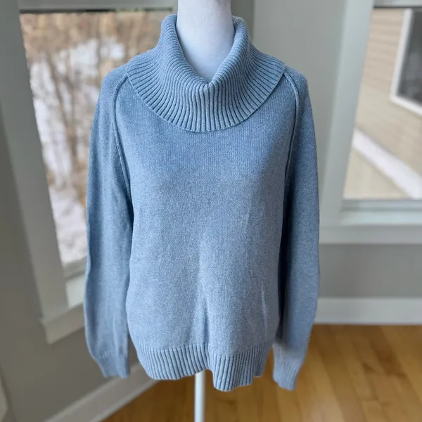 Jeanne Pierre Light Blue Cowl Neck Cotton Sweater Size Medium - Image 9