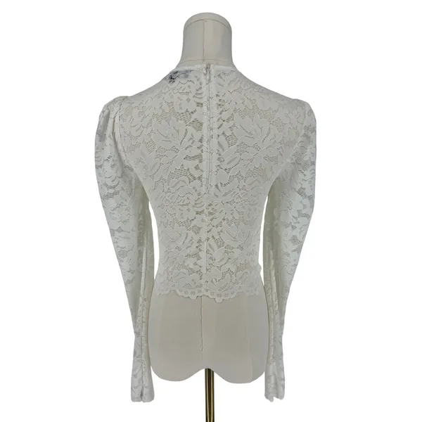Generation Love White Floral Lace Puff Sleeve Cropped Top Size XXS - Image 6