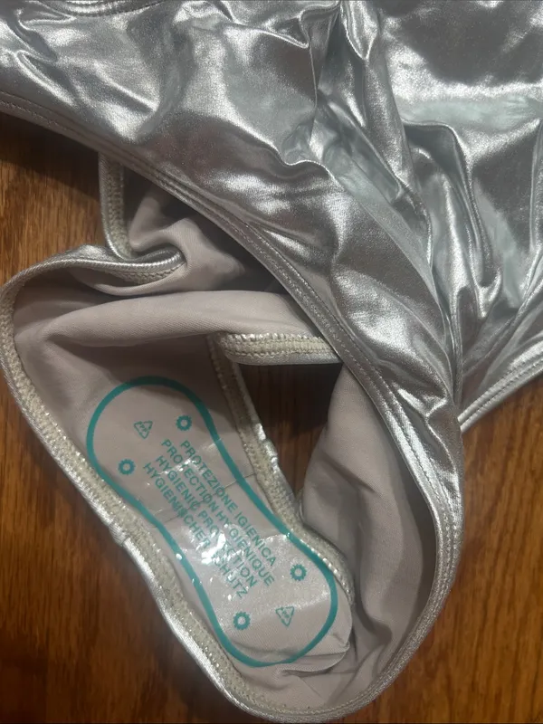 Amazon Women’s Silver One-Piece Swimsuit  - Shiny Metallic NEW - Image 2
