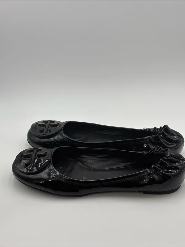 Tory Burch Black Patent‎ Leather Logo Ballet Flats Size 7.5/8 - Image 4