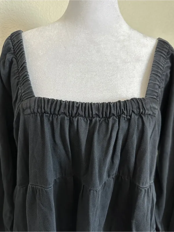 FREE PEOPLE Lou Jean Babydoll Dress in Black Grey Denim Oversized Boho Sz. S - Image 10