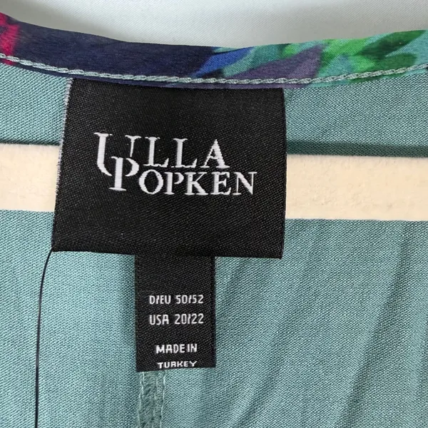 Ulla Popken Size-20/22-Tropical Cape Floral Pleated Chiffon Dress‎ Teal - Image 5