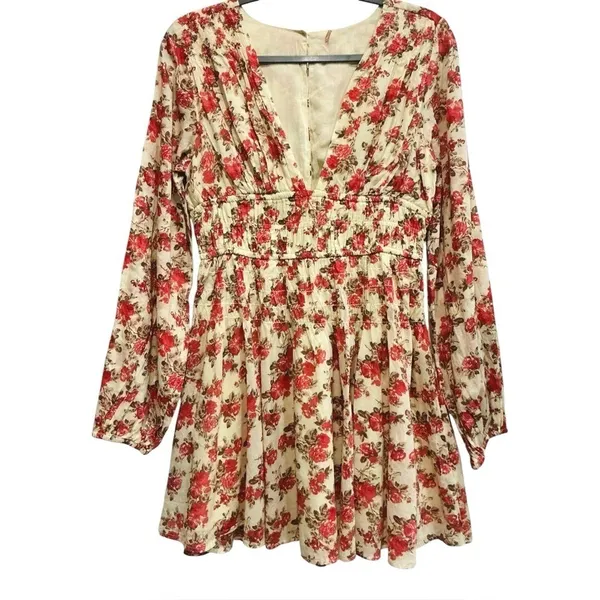Free People‎ Keep You Mine Floral Printed Mini Dress Boho Long Sleeve Small - Image 4