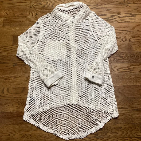 Pol open crochet Button down boho shacket Antique white. Size Medium - Image 3