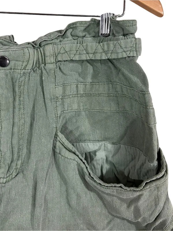 Free People Topanga High-Waist Paperbag Shorts Green Linen Cotton SIZE M MEDIUM - Image 3