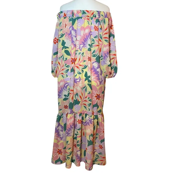 ASOS‎ DESIGN Trapeze Floral Maxi Dress Off The Shoulder Long Sleeve Tiered US 10 - Image 4