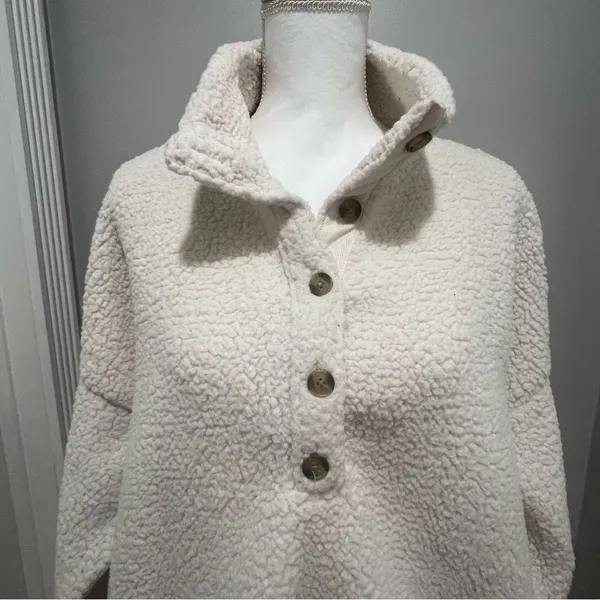 Aerie Sherpa half button sweater with pockets women's size large oversized fit - Image 7