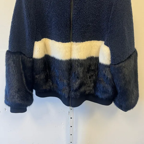 Sage Collective Faux Fur Sherpa Bomber Jacket Navy Colorblock XL Fall Winter - Image 6