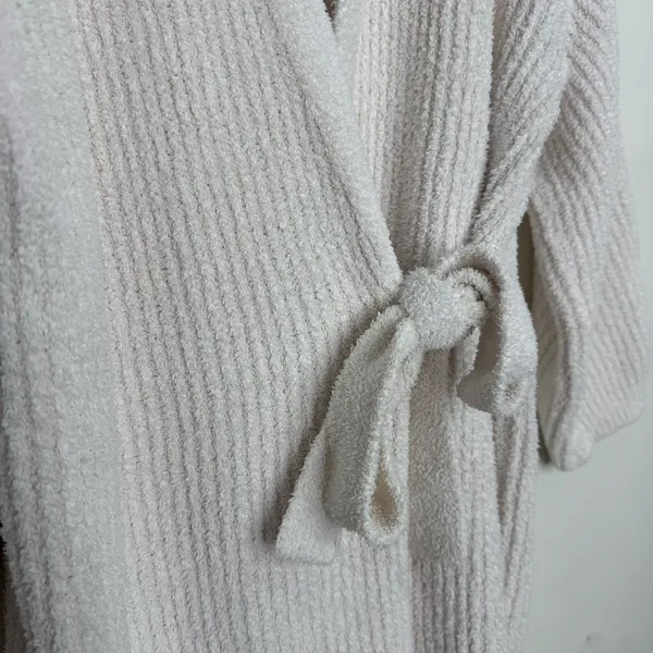 Barefoot Dreams CozyChic Knit Side Tie Ribbed Robe Almond Off White Size XL - Image 3