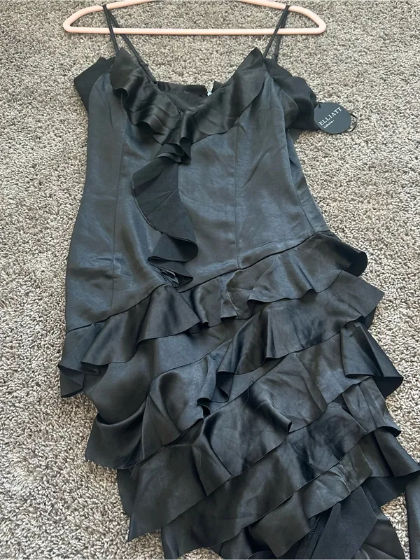 Elliatt Black Kyla Satin Ruffled Asymmetric Maxi Dress - Image 4