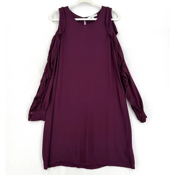 YYoung Fabulous and Broke Kaitlin Ruffle Cold Shoulder Cutouts Dress Plum Size L - Image 2