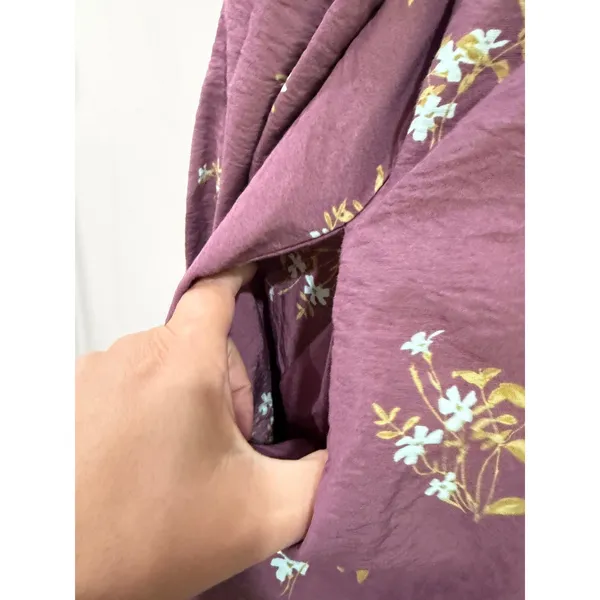 A New Day Plum Floral Smocked Long Sleeve Mini Dress XL Purple Boho Pockets - Image 7