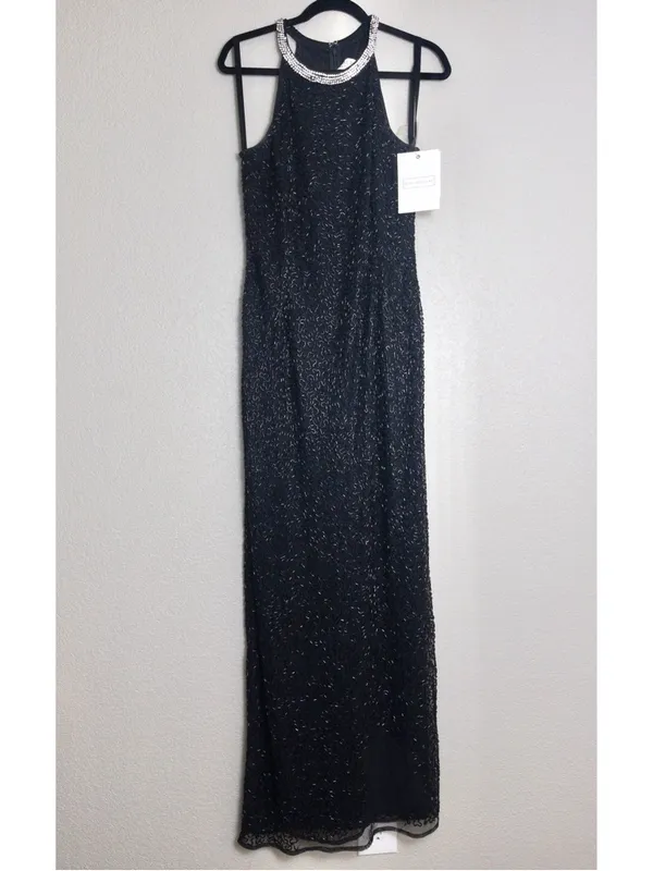NWT Mac Duggal Beaded Sleeveless High Neck Column Gown 10 Black Maxi Dress 93742 - Image 3
