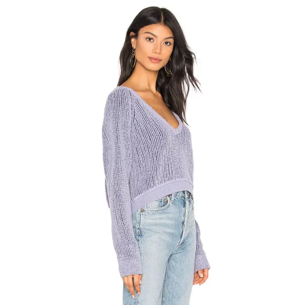 Free People High Low V Sweater Lilac Women's Medium - Image 3