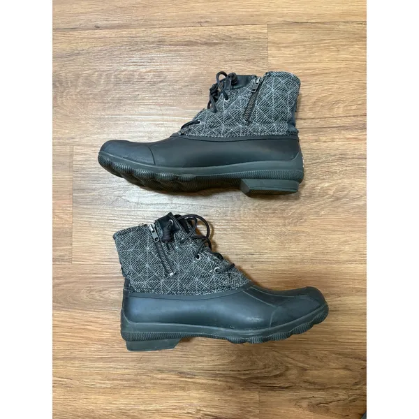 Sperry Saltwater Herringbone Wool Duck Boots Black Grey STS99766 Womens 10M - Image 6