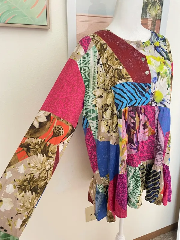 Anthropologie Conditions Apply Risa Patchwork Tunic Top Size Medium - Image 6