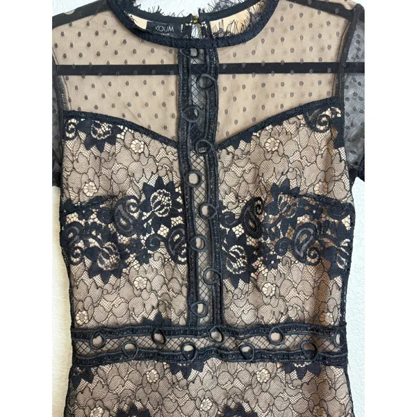 KOUM Womens Small Black Lace Overlay Bodycon‎ Dress Chic Event Prom Whimsigoth - Image 3
