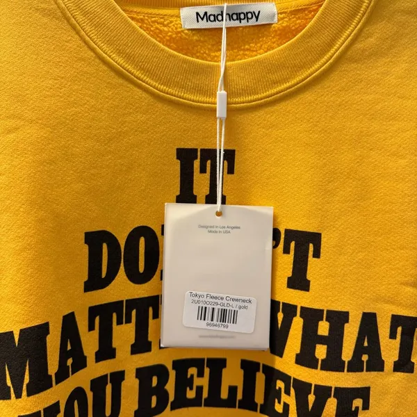 Madhappy Sweatshirt Size Large Yellow Crewneck Tokyo Exclusive Streetwear Pitt - Image 6