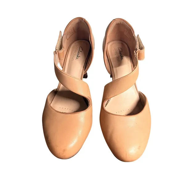 Clarks‎ Collection Women's Tan Leather Cross Strap high Heel Mary Jane Shoe - Image 2