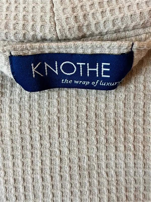 Knothe Waffle Knit Spa Robe Beige Tie Waist Pockets S/M Cozy Lounge Bathrobe - Image 3