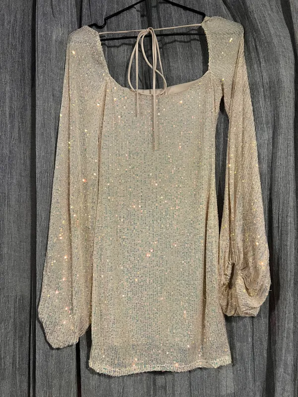 Lucy in the Sky shantelle sequin dress in champagne - Image 3