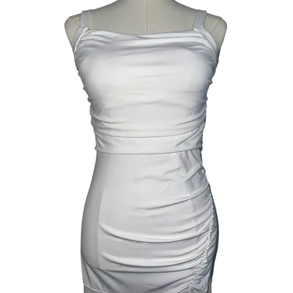 NWOT Halara White Ruched Lace Up Open Back Bodycon Pencil Maxi Dress Size M - Image 2