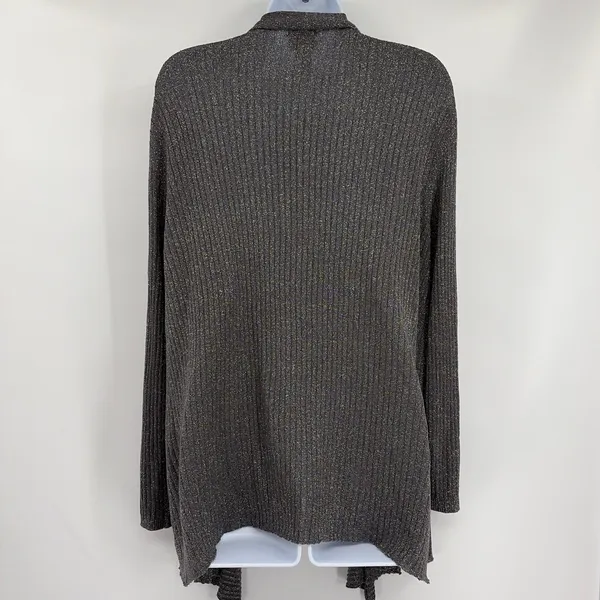 Chico's Ribbed Shimmery Womens Sweater Cardigan Sz XL Holiday Glam Metallic Open - Image 4