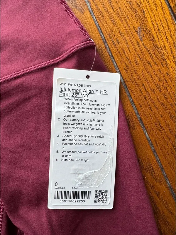 Lululemon Align High Rise 25” NY, Burgundy Bay Size 0 NWT - Image 5