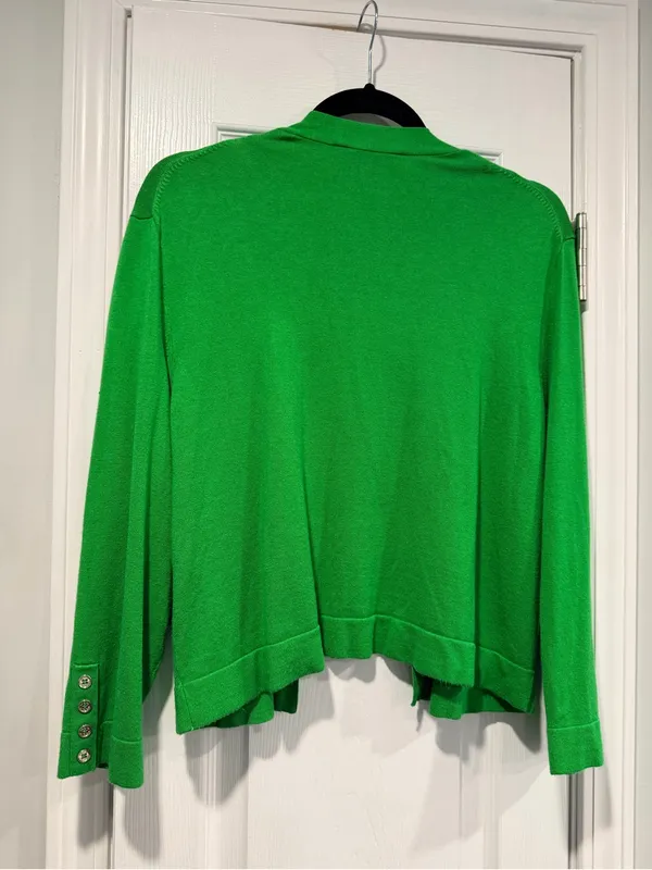 Tommy Hilfiger Size XL Kelly Green Open Front Cardigan Sweater Button Cuff - Image 6