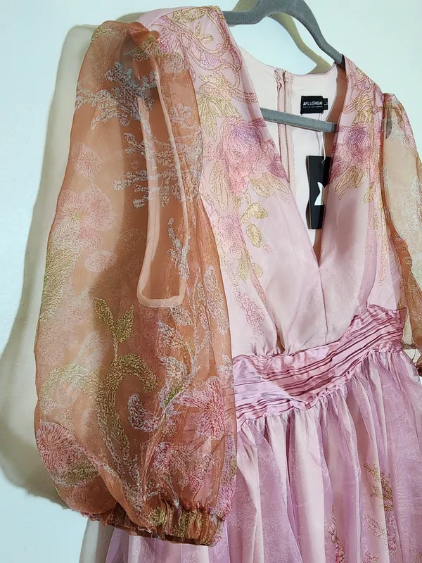 XPlusWear Womens Pink Floral Taffeta Cocktail Dress Size Large NWT Wedding Guest - Image 4