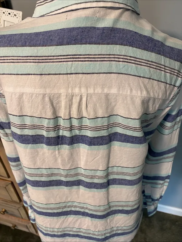 GAP Blue Linen Striped Button-Down Long Sleeve Shirt - Image 6