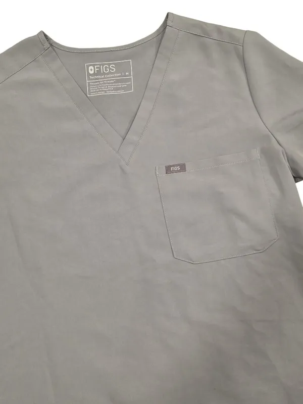 Figs Technical Collection Gray Scrub Top With V-Neck & Pocket Size Medium - Image 5