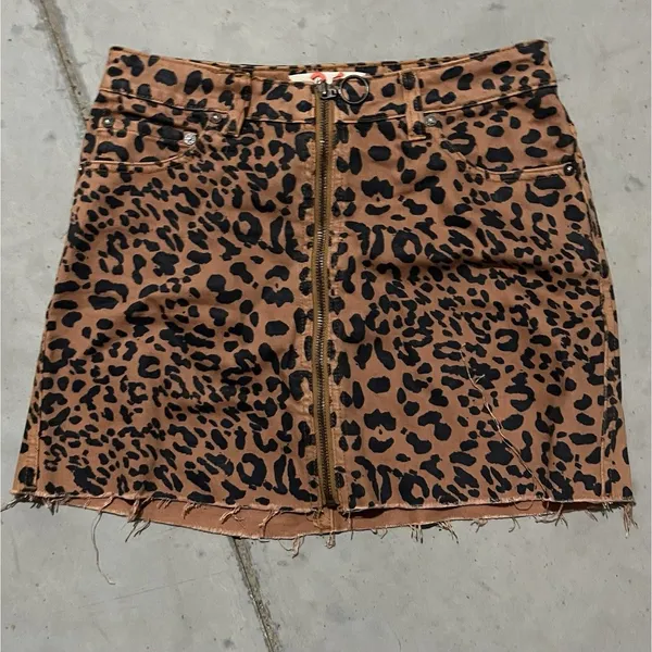 Free People Zip It Up‎ Animal Printed Mini Skirt Size 26 Black Brown - Image 6