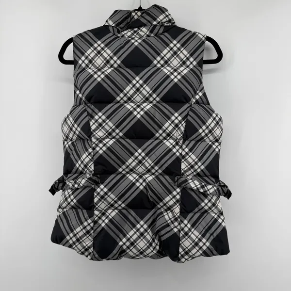 Eddie Bauer Womens‎ Goose Down Puffer Vest Black White Plaid Check Small - Image 2
