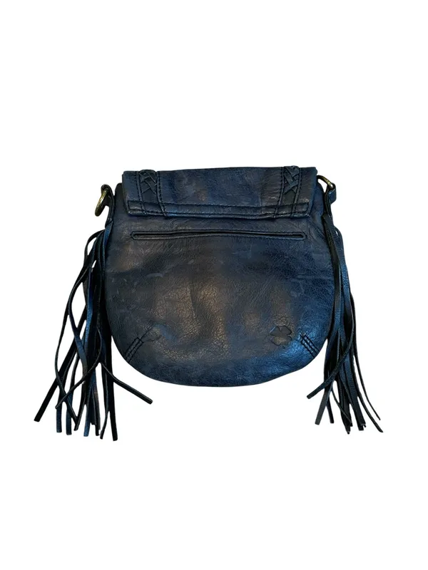 Lucky Brand Vintage Fossil Blue Leather Mini Bag Tassle Fringe Trim Y2K Boho Hippie Indie - Image 6