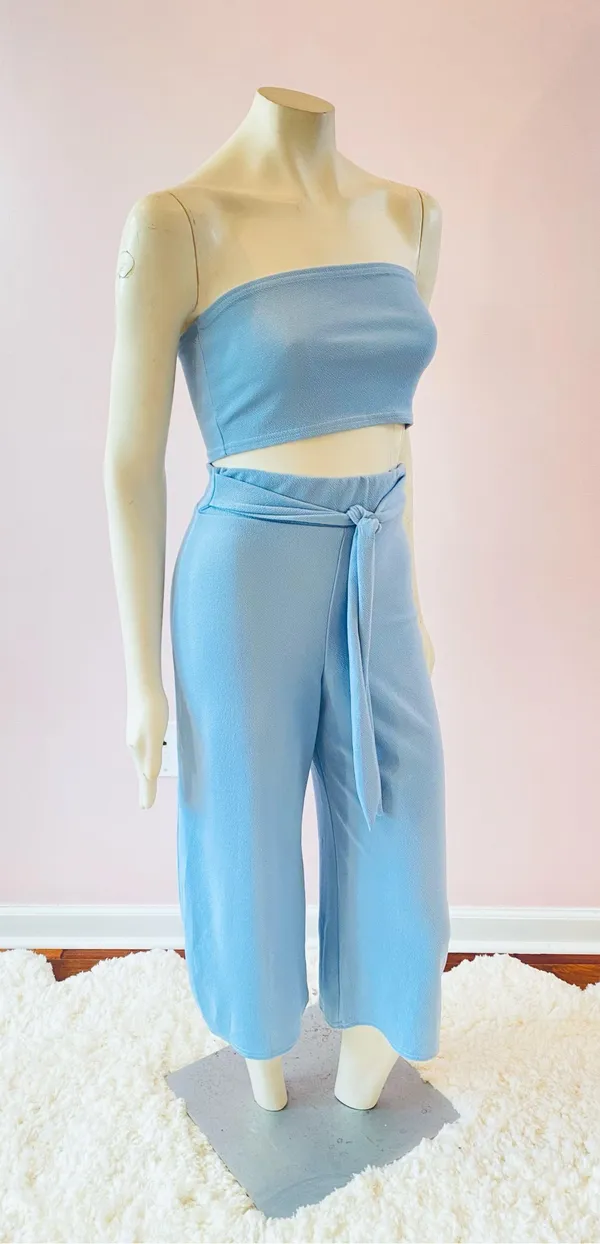 Boohoo Sky Blue Tie-Waist Co-ord Culotte Pant Set - Image 6